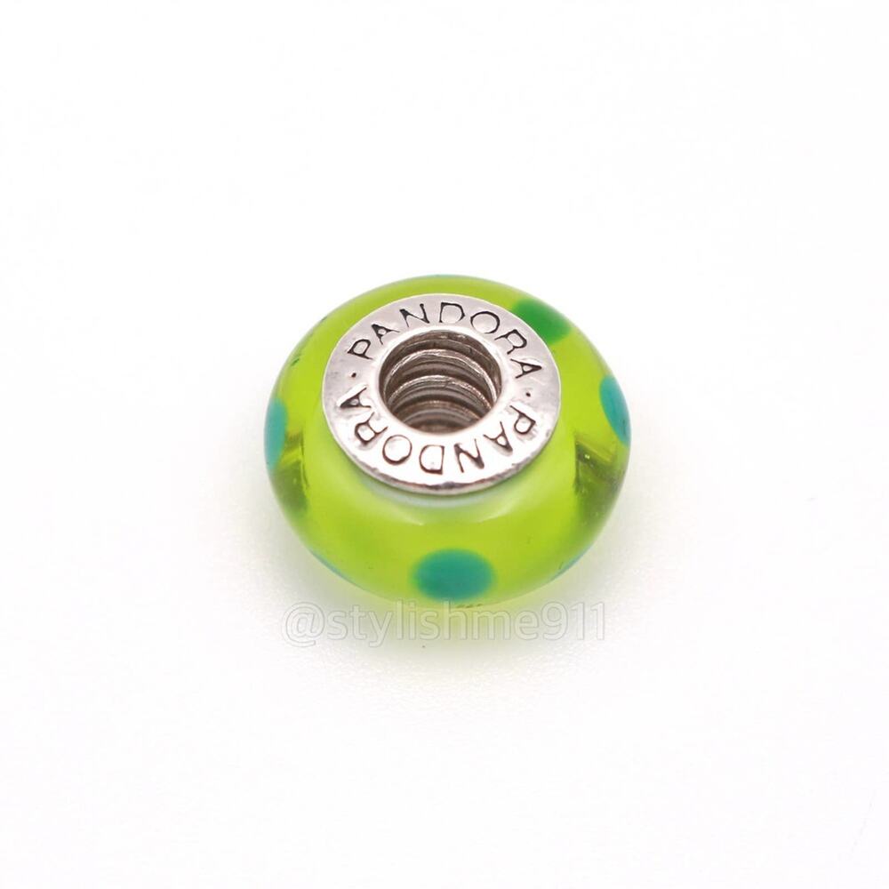 Authentic PANDORA Green Polka Dots Glass Murano Charm - Picture 9 of 9